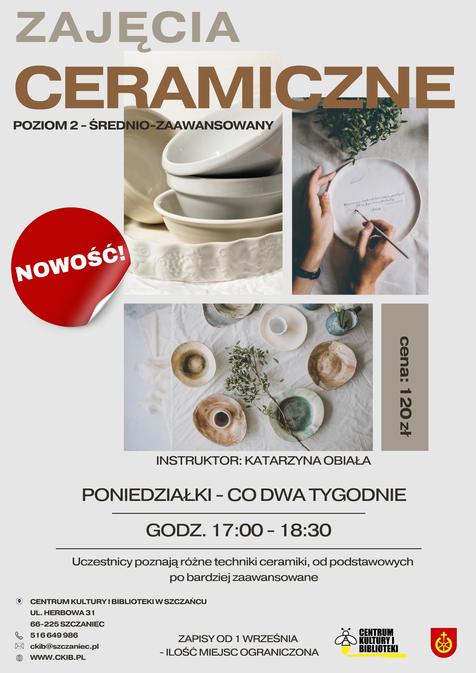 plakat informacyjny zajęcia dodatkowe - zajęcia ceramiczne poziom 2