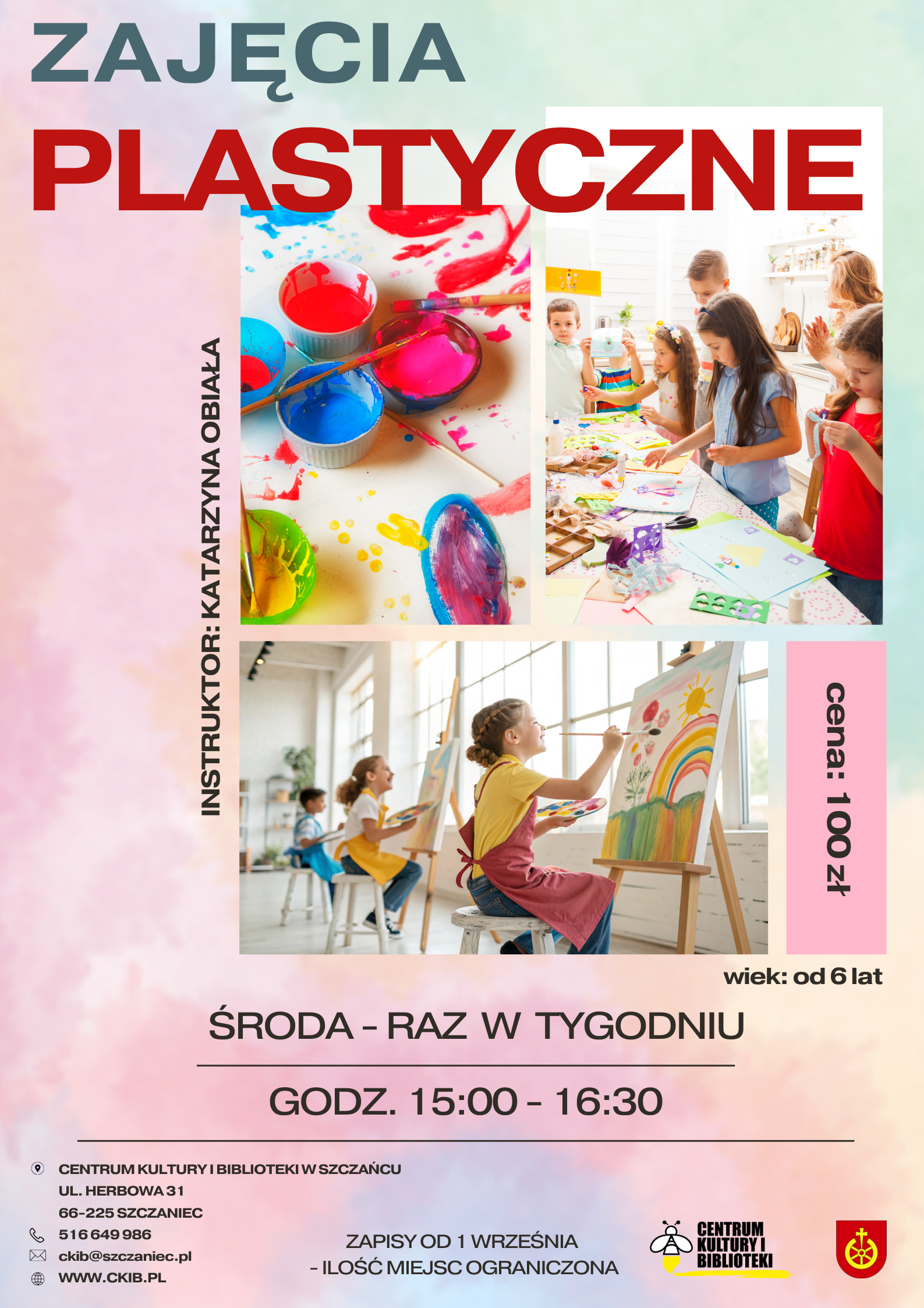 plakat informacyjny zajęcia plastyczne