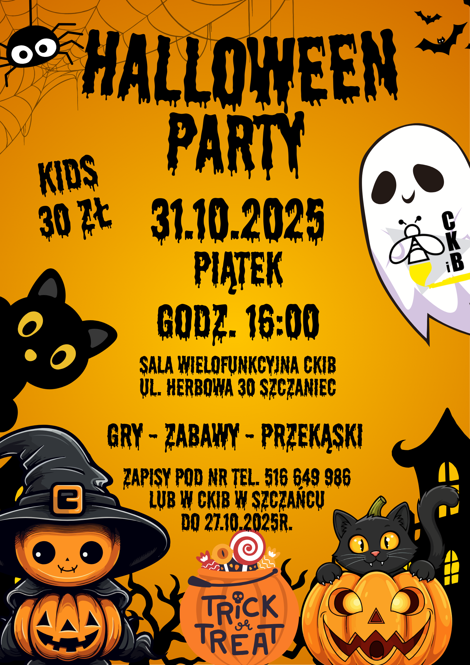 plakat informacyjny halloween dla dzieci